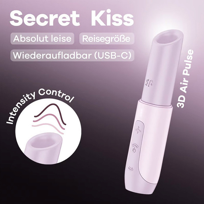 Фото Satisfyer, Германия Вакуумно-волновой мини-стимулятор клитора с вибрацией помада Satisfyer Secret Kiss