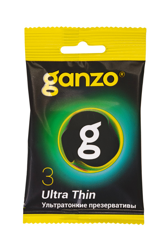 Изображение GANZO Презервативы Ganzo, ultra thin, ультратонкие, латекс, 18 см, 5,2 см, 3 шт.в пакете Black Edition