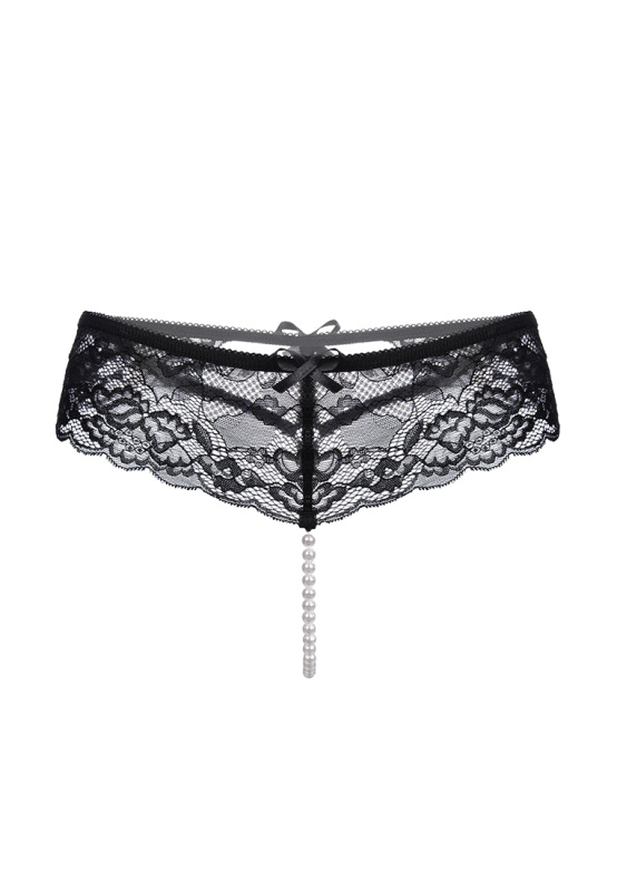 Erolanta Lingerie Эротические трусики с жемчужной нитью Erolanta Amy кружевные, черный (46-48) в пакете
