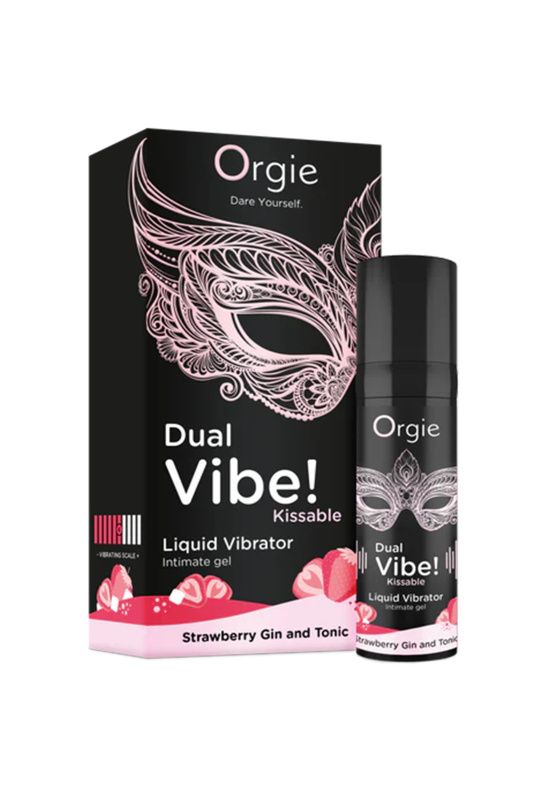 Изображение  Съедобный гель с эффектом вибрации Orgie DUAL VIBE! Strawberry Gin And Tonic, на водной основе, 15мл