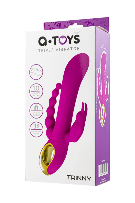 Фото  Тройной вибратор A-Toys by TOYFA TRINNY, силикон, фиолетовый, 21,5 см