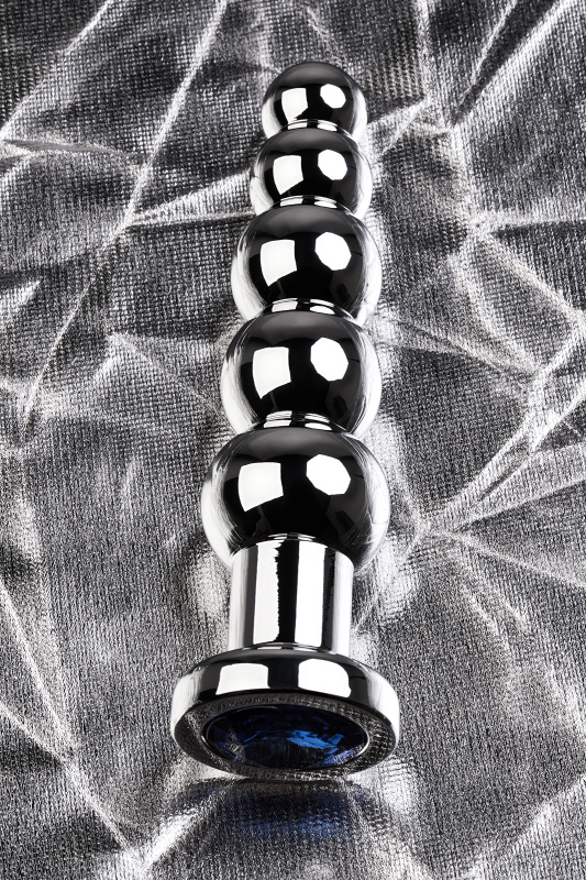 Фото Attitude Solution Ltd Анальная втулка Metal by TOYFA, металл, серебряная, с синим кристаллом, 14 см, Ø 3,4 см, 190 г