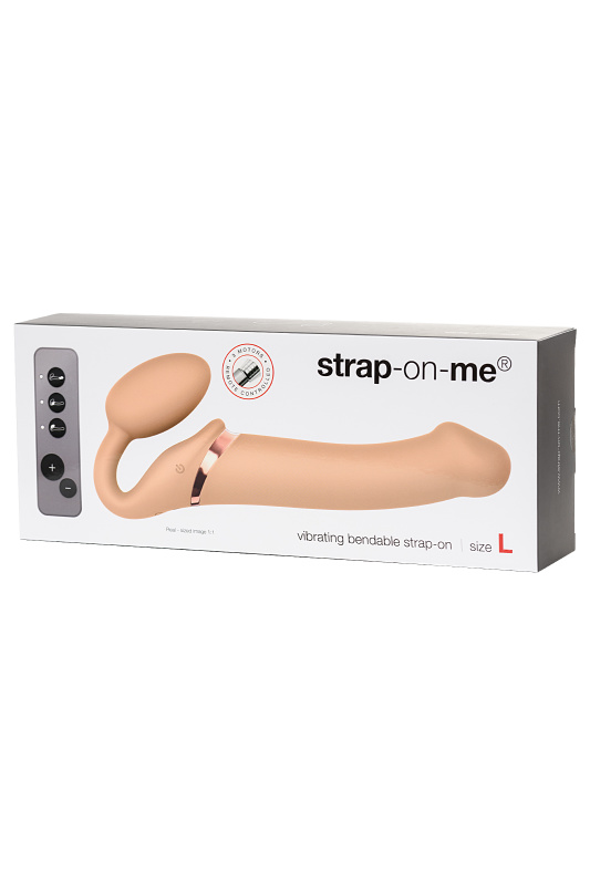 Фото Strap-on-me Безремневой нереалистичный страпон Strap-on-me с вибрацией, L, силикон, телесный, 25 см