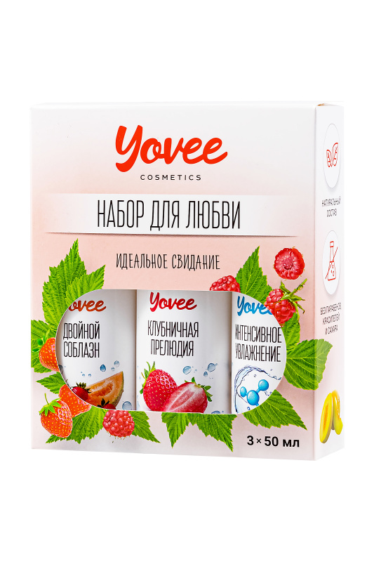 Фото  Набор гелей-смазок Yovee для любви (721004+721008+721052), вкус(клубн+клубн/дыня)+увл(гиалур),3х50мл