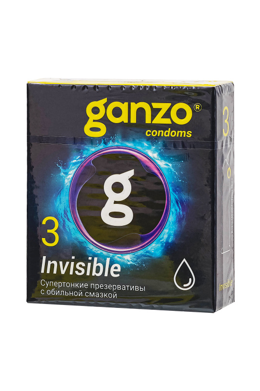 Фото  Презервативы Ganzo, Invisible, супер тонкие, латекс,18 см, 5,2 см, 3 шт.