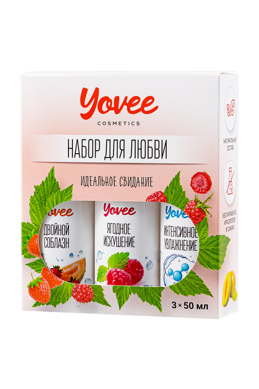 Фото  Набор гелей-смазок Yovee для любви (721008+721010+721052), вкус(клуб/дын+малин/мят)+увл(гиал),3х50мл