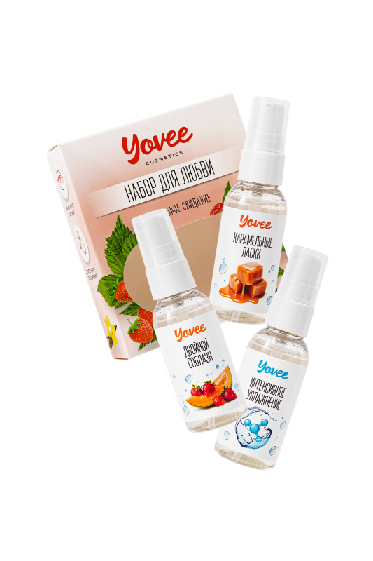 Изображение  Набор гелей-смазок Yovee для любви (721008+721014+721052), вкус(клубн/дыня+карам)+увл(гиалур),3х50мл
